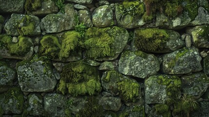 Close up of stone wall covered in moss