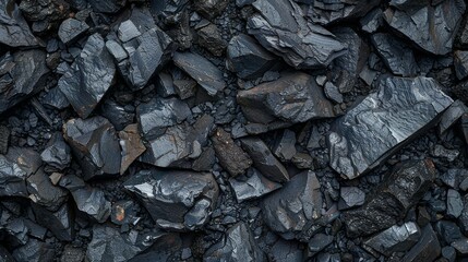 Dark jagged coal chunks up close