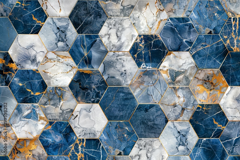 Poster elegant marble hexagon tile pattern - luxurious hexagonal tiles showcasing marble textures in hues o