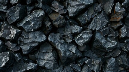 A mosaic of jagged coal pieces glistening in the dark