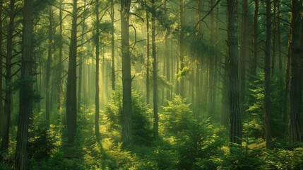 Sunlight filtering through dense forest canopy
