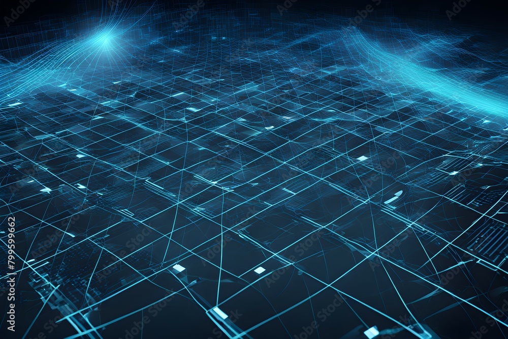 Poster a blue and white computer screen with a grid of squares and lines