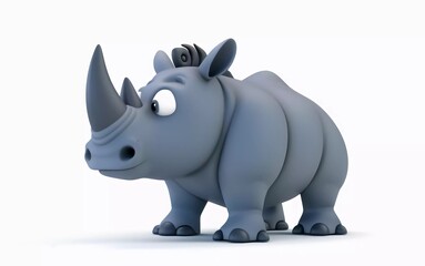 Fantasy flat cartoon rhinoceros isolated on white 3d illustration