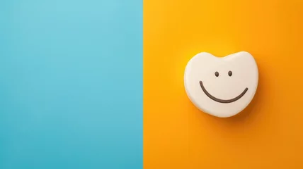 Fotobehang Smiling heart-shaped object on blue and orange background © Татьяна Макарова