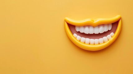 Vibrant yellow background featuring smiling mouth toy