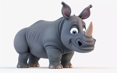 Fantasy flat cartoon rhinoceros isolated on white 3d illustration