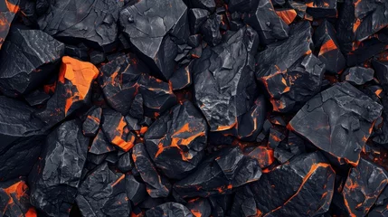 Fotobehang Fiery lava cracks piercing through dark cooled rocks © abangaboy