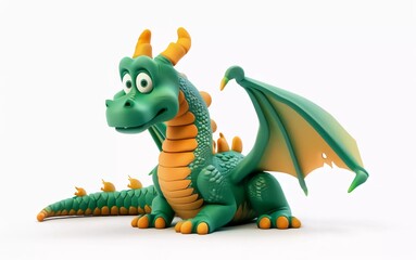cute fantasy flat cartoon dragon isolated on white 3d illustration