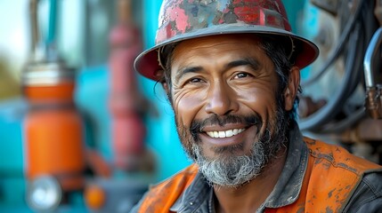 Fototapeta premium Smiling man in vibrant safety gear with a warm smile