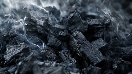 Whispers of smoke rise from smoldering charcoal - obrazy, fototapety, plakaty