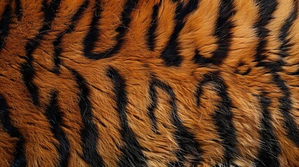 Close-up of a vibrant tiger fur texture - This detailed photograph captures the rich pattern and texture of a tiger's fur, highlighting orange and black stripes - obrazy, fototapety, plakaty