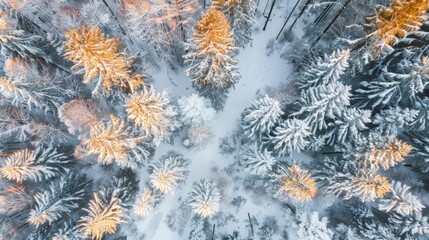 Aerial view of snow-covered forest
