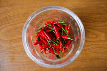 Red chilies in a jar
