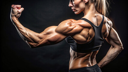 Obraz premium A fit woman shows off her muscular arms