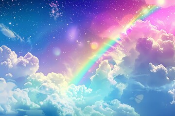 Obraz na płótnie Canvas Pastel Dreams: A Sparkling Rainbow Across the Fantastic Sky