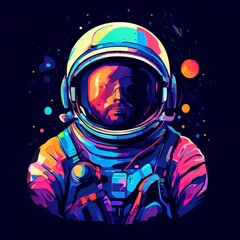 the Vector illustration of space exploration.The spaceship sails alone in the starry universe.