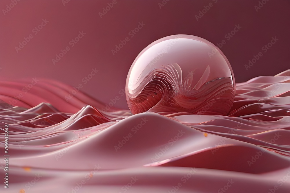 Poster abstract 3d render of pink waves with a sphere generator ai