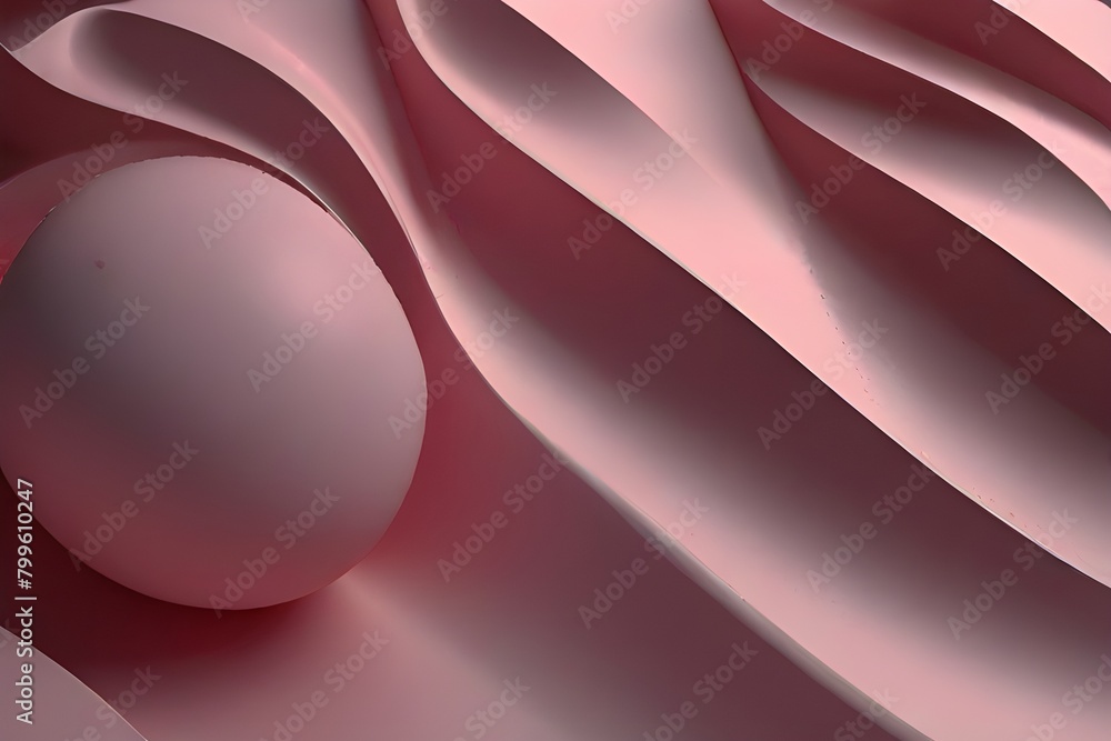 Poster abstract 3d render of pink waves with a sphere generator ai