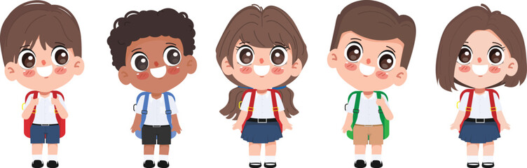 Cute cartoon student in uniform back to school character.