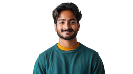 Portrait of a Young Indian man with a little smile, Isolated on transparent background