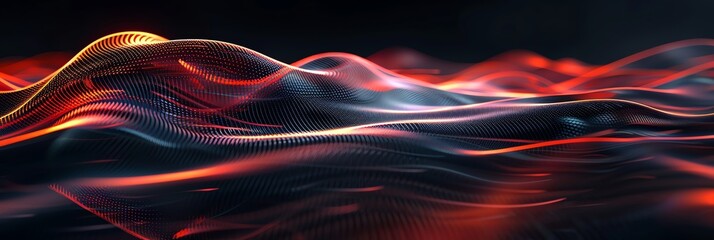 seamless moving wave motion graphic loop mkv file, in the style of light painting, light black and red vray tracing, selective focus background aspect ratio  3:1