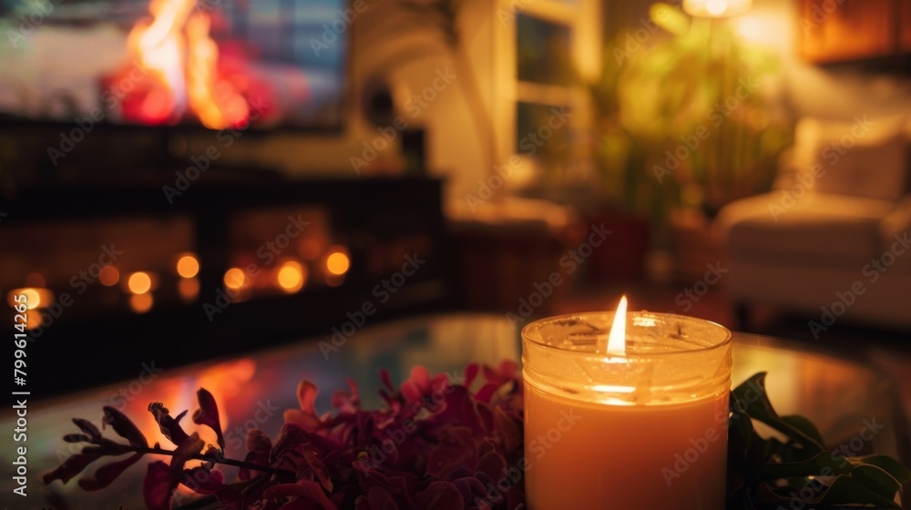 Poster the combination of candlelight and fire creates a beautiful display of light and shadow adding to th