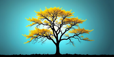Vibrant Abstract Yellow Tree Silhouette on Uniform Backdrop,