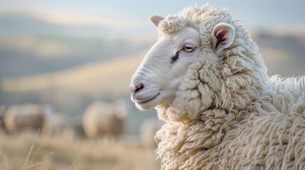 Fototapeta premium Sheep goat cheviot farming close up in the meadow