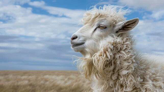 Sheep goat cheviot farming close up in the meadow