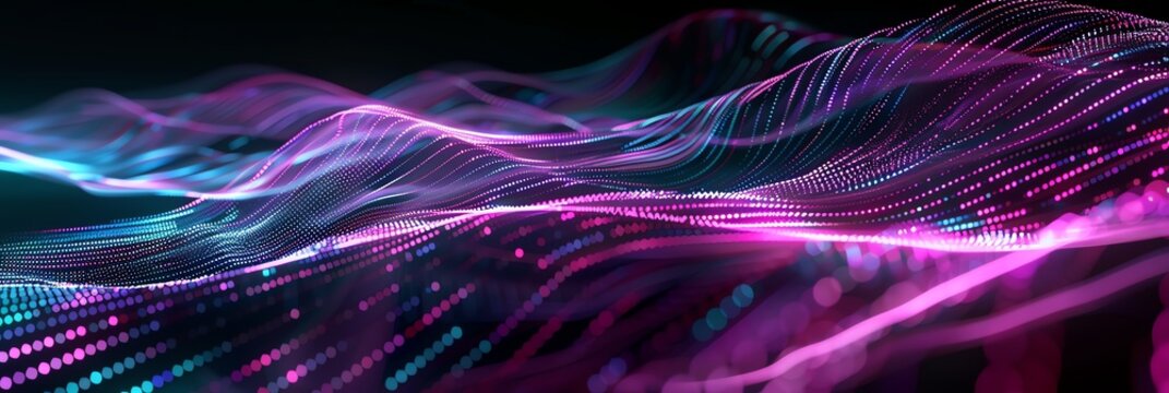 seamless moving wave motion graphic loop mkv file, in the style of light painting, light black, pink, purple  and blue, vray tracing, selective focus background aspect ratio  3:1