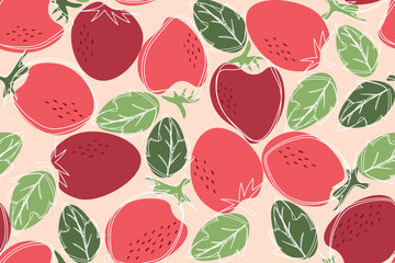 Strawberry abstract hand drawn seamless pattern on  background for typography, textiles or packaging design.  Seamless pattern with strawberry. Vector