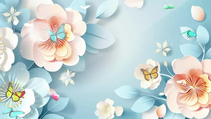 spring paper cut design. beautiful paper art flowers background stock. seamless looping overlay 4k virtual video animation background