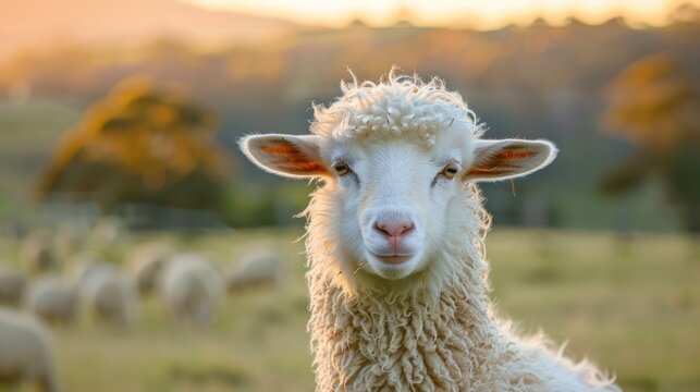 Sheep goat cheviot farming close up in the meadow