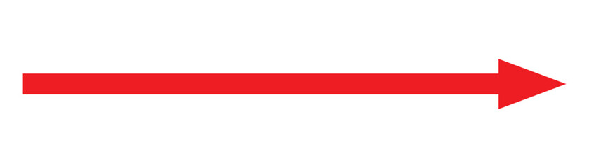 Red arrow icon isolated on white background. Long arrow vector, icon. Red horizontal arrow. Straight long arrow vector icon. Long direction arrow icon in flat style. Vector illustration of long arrow.