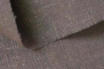 drak brown hemp viscose natural fabric cloth color, sackcloth rough texture of textile fashion...