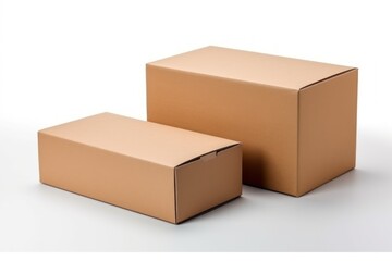 Fototapeta premium Two cardboard boxes are sitting on a white background.