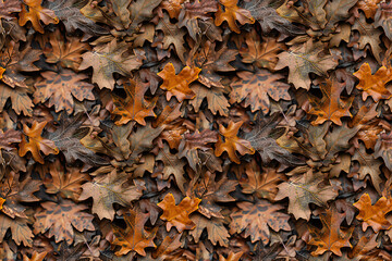 Autumn Leaves Forming a Natural Camouflage Pattern on the Forest Floor. Seamless Repeatable Background.