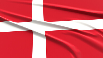 Denmark Flag. Fabric textured Danes Flag. 3D Render Illustration.
