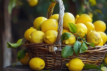 lemons that just being harvested on a basket