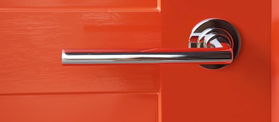 A red entryway featuring a contrasting duo of handles - one in chrome and another in black.
