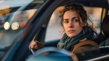 Woman in a car in the driver's seat returning home from work on work-life balance.