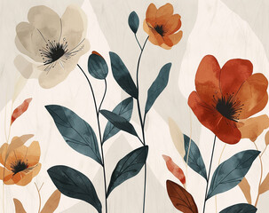 abstract minimalist floral background in boho styl