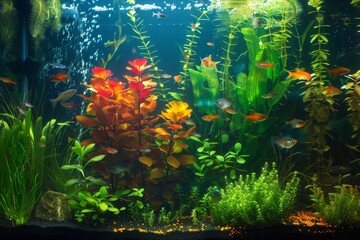Fototapeta na wymiar Freshwater planted aquarium (aquascape) with live plants
