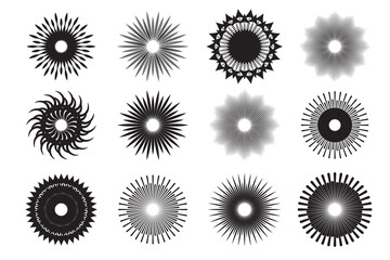 Vintage sun burst icon set, Sun icon in liner style.   Radial Sunburst vector. Abstract sunburst vector illustration. Rays, beams element, Abstract circular geometric shape design. Vector illustration