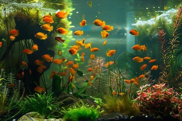 Fototapeta na wymiar Freshwater planted aquarium (aquascape) with live plants