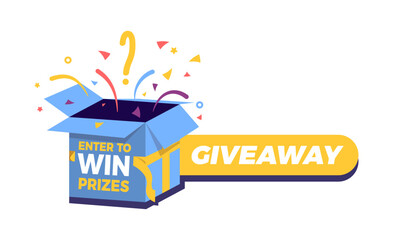 Giveaway Enter to win prizes with a gift box package exploding in confettis. Vector illustration for social media and internet contests with prizes