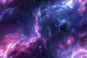 3D illusion of deep space with stars and nebulae in rich purples and blues, tailored for a cosmic background illustration