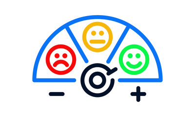 Satisfaction customer feedback meter with sad, neutral, happy emotions. Vector thin line icon for negative, neutral, positive opinion