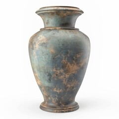 3D Render of a vintage-inspired clay vase with an antique patina and distressed finish, on isolated white background, Generative AI