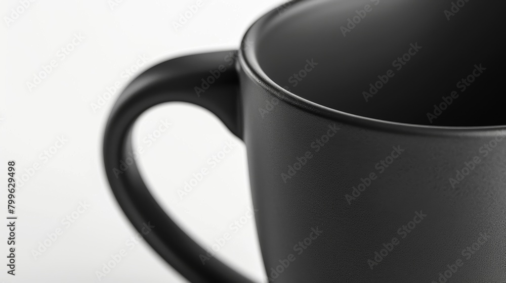 Poster a closeup of a ceramic coffee mug with a matte finish featuring a unique angled handle design for a 